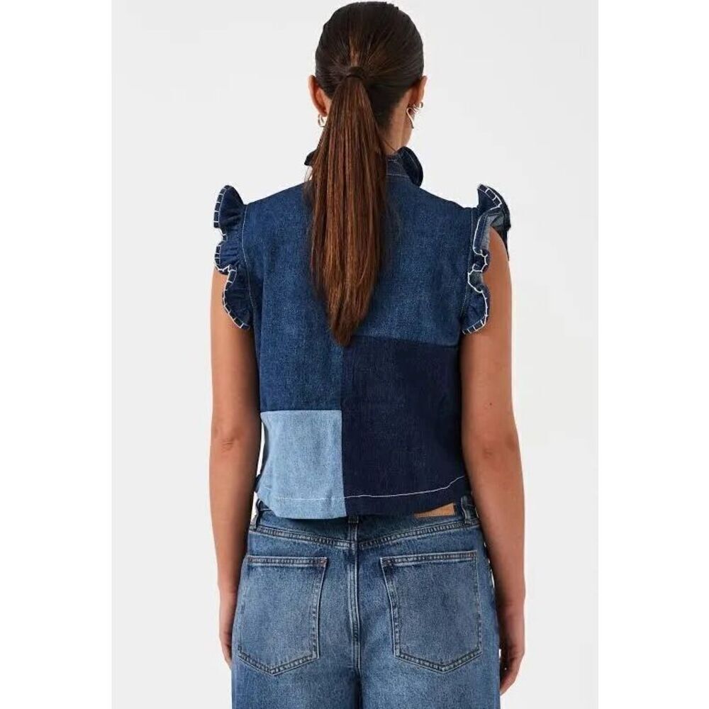 seventy + mochi Women’s Pablo Waistcoat Vest in Patched Blue Denim size 4 NWT - Picture 4 of 8